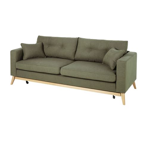 A harmonious combination of expressiveness and traditional nordic restraint will. Khaki Green 3-Seater Scandinavian-Style Sofa Bed Brooke ...