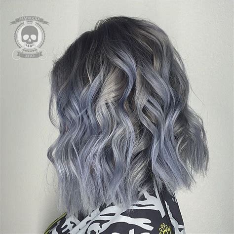 Blue Steel Gray Hair Color And Curly Lob Messy Lob By Rickey Zito