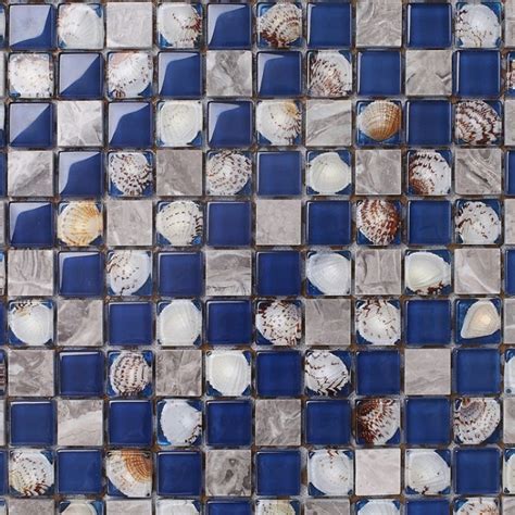 Lowest Price Blue Glass Mixed Sea Shell Mosaic Tiles Crystal Mosaic Kitchen Backsplash Bathroom
