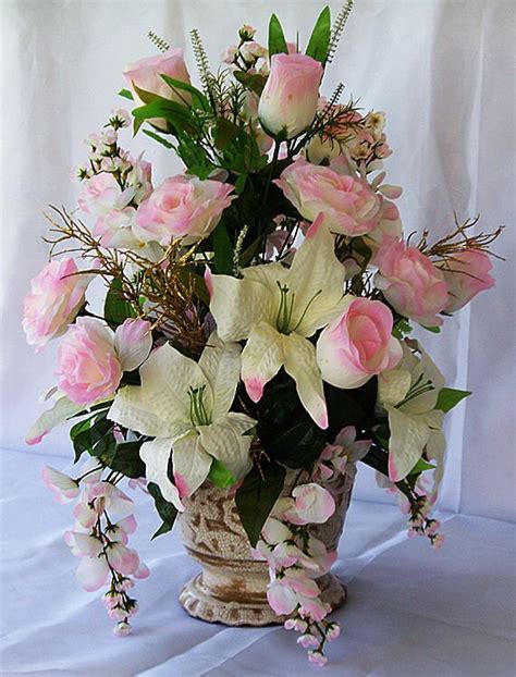 Light Pink Ivory Centerpiece Silk Flower Arrangement Mothers