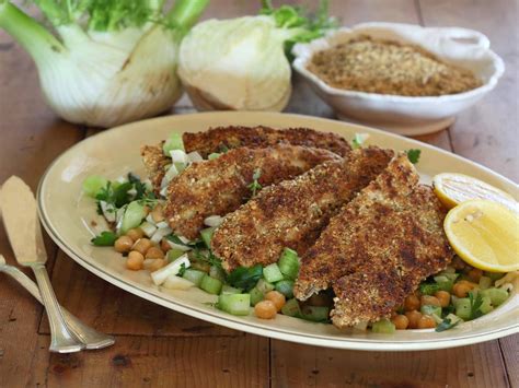 Dukkah Coated Garfish With Chickpeas Fennel And Parsley Salad Recipe