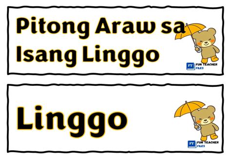 Pitong Araw Sa Isang Linggo Flashcards Fun Teacher Files