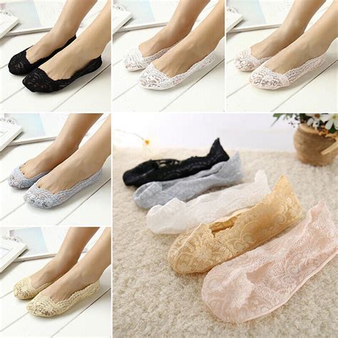 Women Invisible No Show Nonslip Loafer Lace Boat Liner Low Cut Cotton