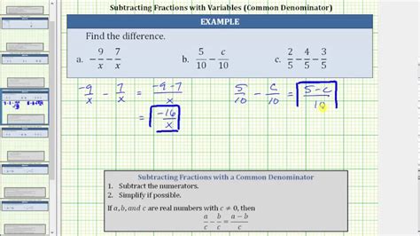 Make sure the bottom numbers (the denominators) are the same. Subtract Fractions with Variables and Common Denominators - YouTube