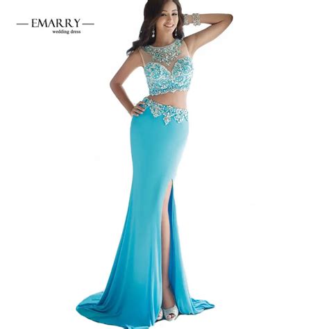 Ep244 On Sale Two Piece Long Prom Dresses 2016 Sexy Scoop Tank Beaded