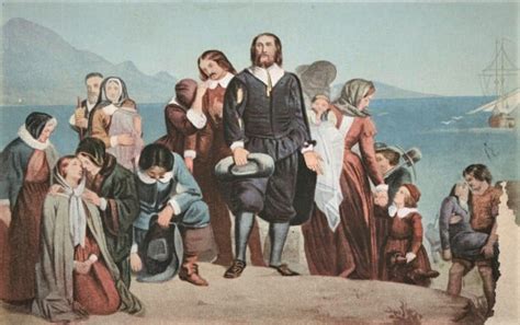 Landing Of The Pilgrims By Charles Lucy Illustration World History
