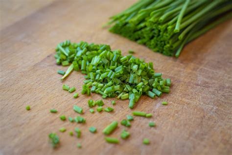 Freshly Cut Green Chives On Wooden Board Stock Image Image Of Chive