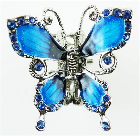 Butterfly Hair Clip Silver Tone Butterfly Hair Accessory Blue Butterfly Hair