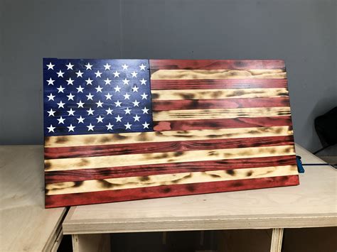 American Wooden Flag 36x195 Burnt Natural Red Stripes • Cosmic Frogs Vinyl