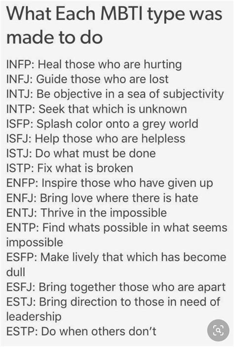 What Each Mbti Type Was Made To Do From Pinterest Rmbti