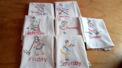 Days Of The Week Embroidered Tea Towel Set Farmhouse Or Etsy Sewing