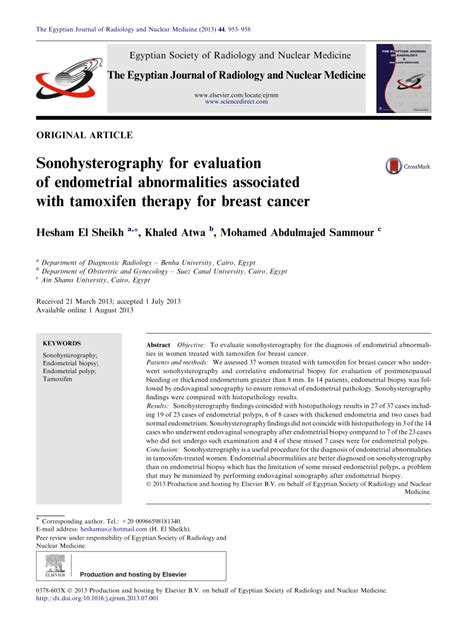 Pdf Sonohysterography For Evaluation Of Endometrial Abnormalities