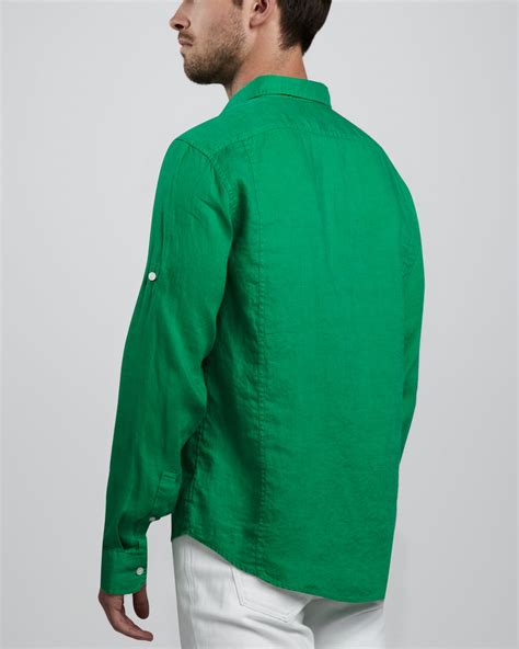 Lyst Michael Kors Twopocket Linen Shirt Green In Green