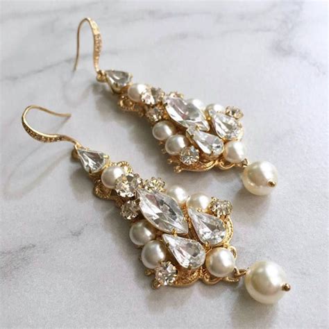 Chandelier Earrings With Pearls For The Bride Wedding Jewelry