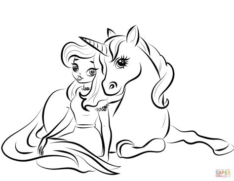 Princess with Unicorn coloring page | Free Printable Coloring Pages