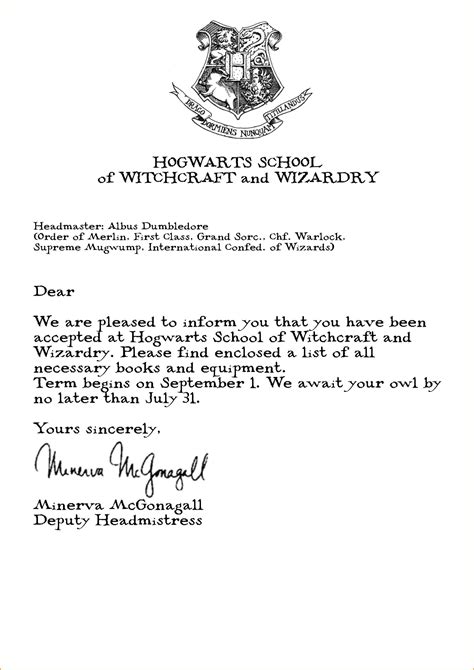 Hogwarts Acceptance Letter Template Free Printable Free Printable