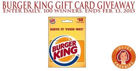 Check the balance of your burger king gift card online, over the phone, or at any bk location. Free $10 Burger King Gift Card Giveaway - Julie's Freebies