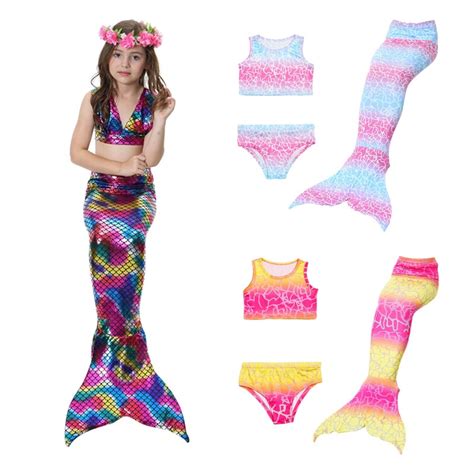 3pcsset Girls Kids Mermaid Tails Fancy Children Mermaid Tail Costome