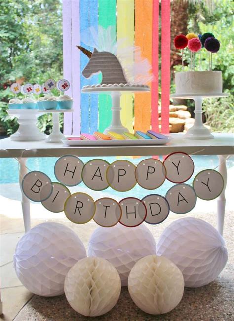 Rainbows And Unicorns Birthday Party By The Pool See More Party Ideas