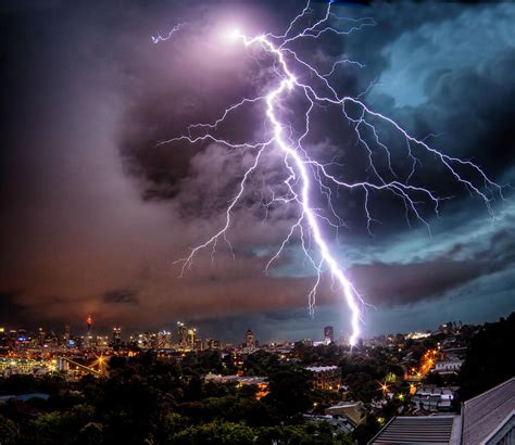 Sydney Summer Lightning Strike By Australian Land City People Scape