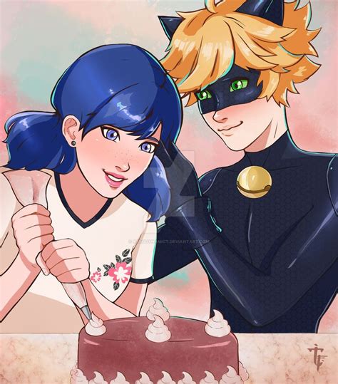 Marinette Making A Chocolate Birthday Cake With Cat Noir From