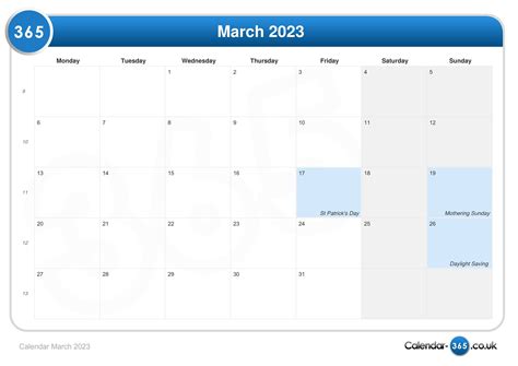 Calendar March 2023