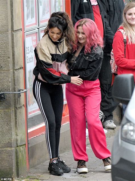 Michelle Keegan Wears Shell Suit Filming Brassic With Johanna Higson