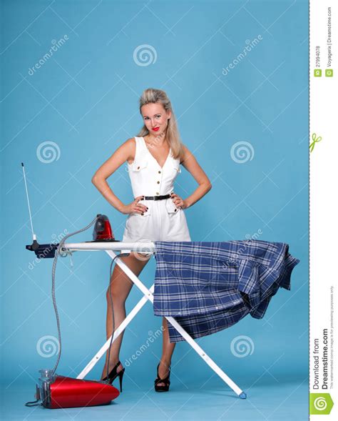 Pin Up Girl Retro Style Portrait Woman Ironing Royalty