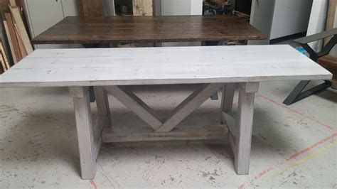 Amelia concrete and acacia wood 83 dining table by rustic edge. Hand Made Distressed Grey Trestle Farmhouse Table ...
