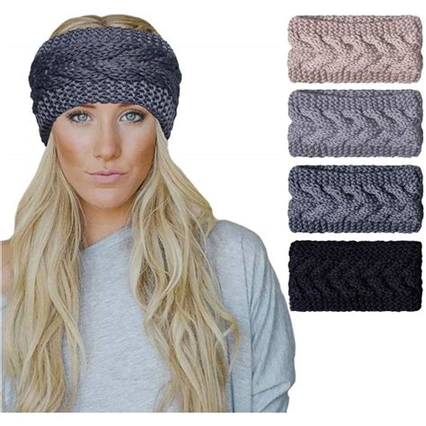 4 Pcs Warm Winter Headband For Women Cable Crochet Turban Ear Warmer