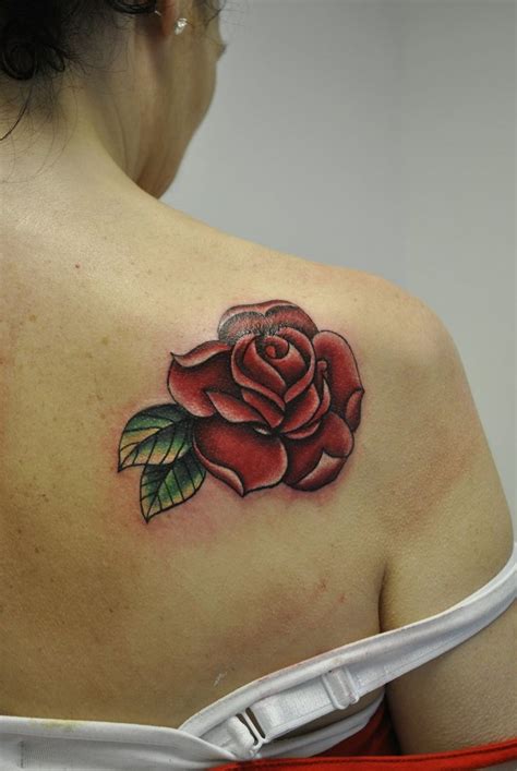 Red Rose Tattoo On Girl Right Back Shoulder Rose Tattoo Designs Red