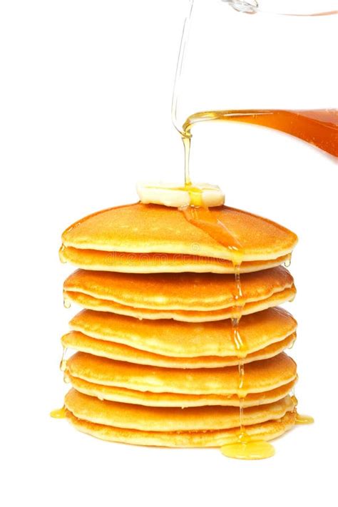 Pouring Syrup On The Pancakes Stock Image Image Of Margarine Honey