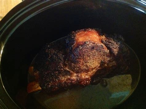 Simply sear the meat in a hot pan, then place in the crock pot along with the seasonings above and a cup of water or. My first ever prime rib roast ( 6 ) Six hours in slow ...