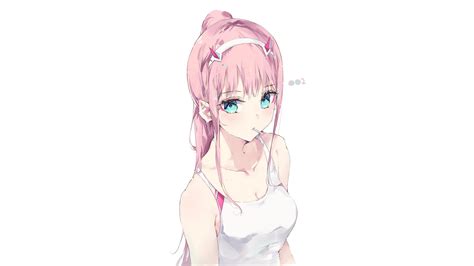 Darling In The Franxx Green Eyes Zero Two With White Background Hd