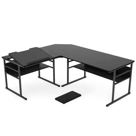 buy tribesigns modern l shaped desk with bookshelf 67 inch double corner computer office desk