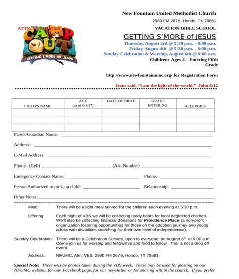 Church Registration Form Template
