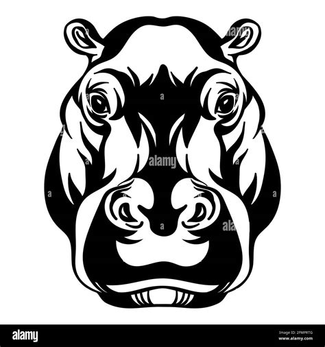 Mascot Head Of Hippopotamus Vector Illustration Black Color Front