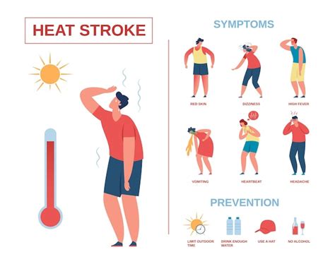 Cartel infográfico de golpe de calor síntomas y prevención de golpe de