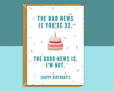 Funny 32nd Birthday Card For Him Or For Her On Turning 32 Etsy