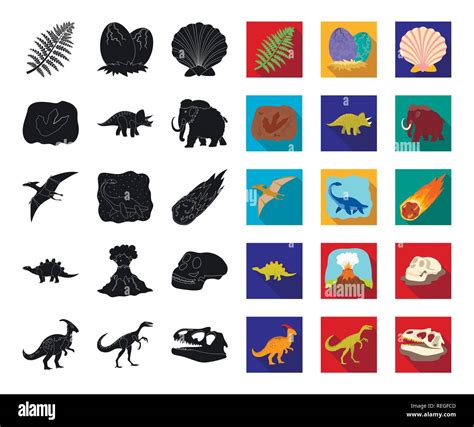 Different Dinosaurs Blackflat Icons In Set Collection For Design