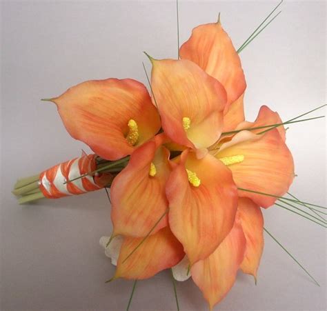 Real Touch Orange Calla Lily Bridal Bouquet And Groom S Boutonniere