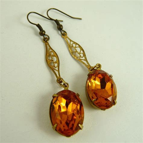 Vintage Art Deco Drop Earrings Amber Stones From Ornaments On Ruby Lane