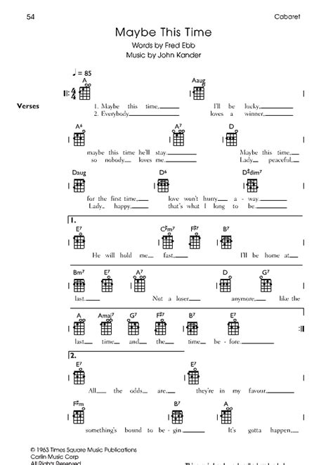 Maybe This Time Ukulele Chord Songbook Pdf Noten Von John Kander In A