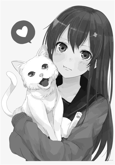 Download Girl With Cat Clipart Anime Girl With Pet Cat Transparent