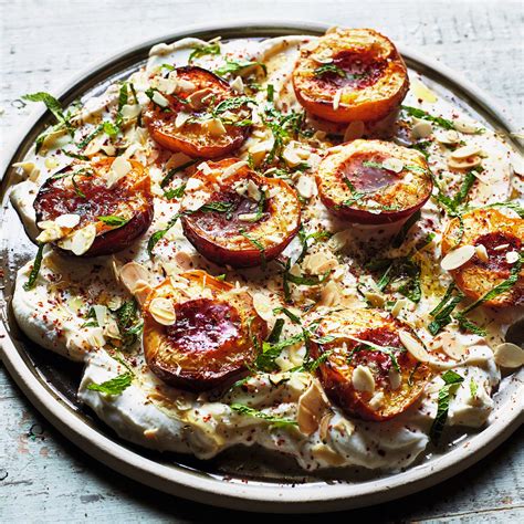 roasted nectarines with labneh herbs and honey recipe epicurious