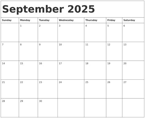 September 2025 Calendar Template