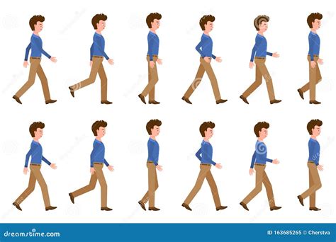 Walking Man Sequence Movements Vector Icon Pictogram Set Stick Figure