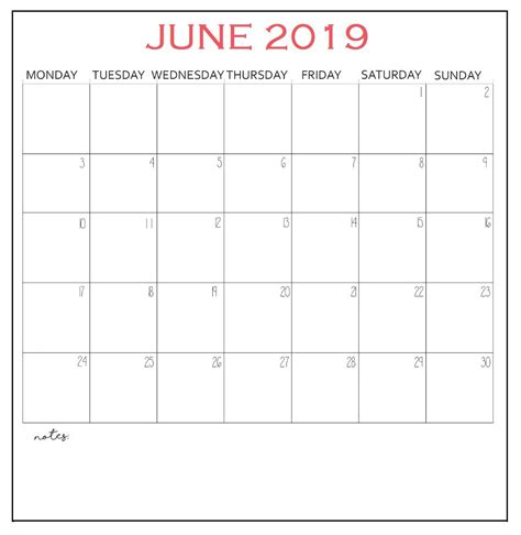 June 2019 Calendar Template Word June June2019