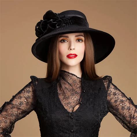 Gold Velvet Satin 2015 100 Wool Fedora Wide Brim Hats For Women Ladies Elegant Fashion Featured