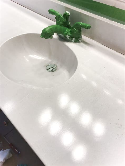 But if you want an undermount sink, you'll need a waterproof material like solid surfacing, quartz keywords: DIY Painted Bathroom Sink Countertop - Bless'er House